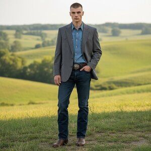 Reed St James Mens Western Gray Microsuede Blazer Jacket Size 44 Cowboy 2-Button